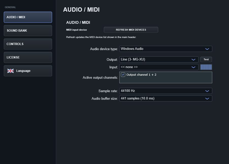 Audio- und MIDI-Einstellungen von Stage Arranger